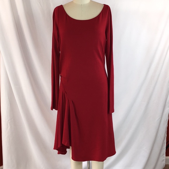 Max Mara red STRETCH wool ASYMMETRIC midi dress with detailing EUC